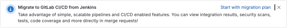A banner prompting migration from Jenkins to GitLab CI